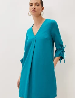 Dresses^Phase Eight Ceiara Ruched Sleeve Tunic Dress Teal