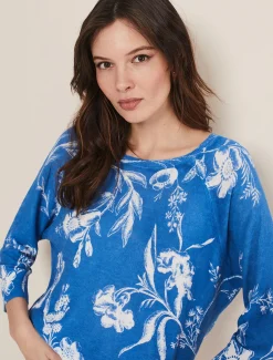 Knitwear^Phase Eight Celia Printed Linen Knit Blue/White