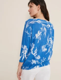 Knitwear^Phase Eight Celia Printed Linen Knit Blue/White