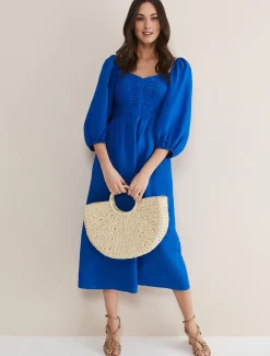 Dresses^Phase Eight Celila Linen Midi Dress Blue