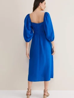 Dresses^Phase Eight Celila Linen Midi Dress Blue