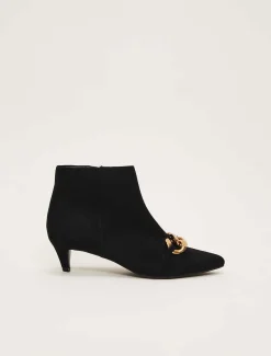 Heels^Phase Eight Chain Front Kitten Heel Boot Black