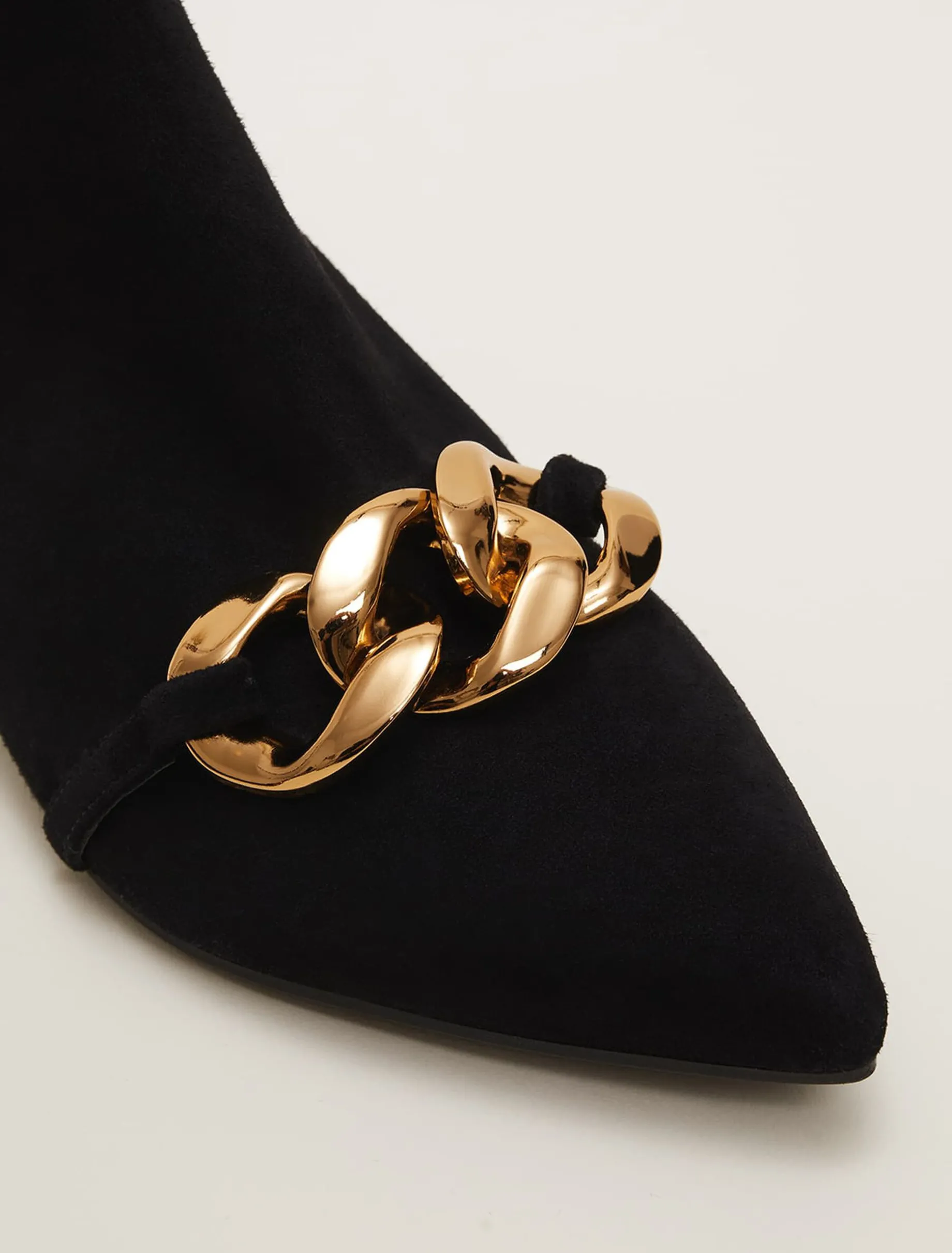 Heels^Phase Eight Chain Front Kitten Heel Boot Black