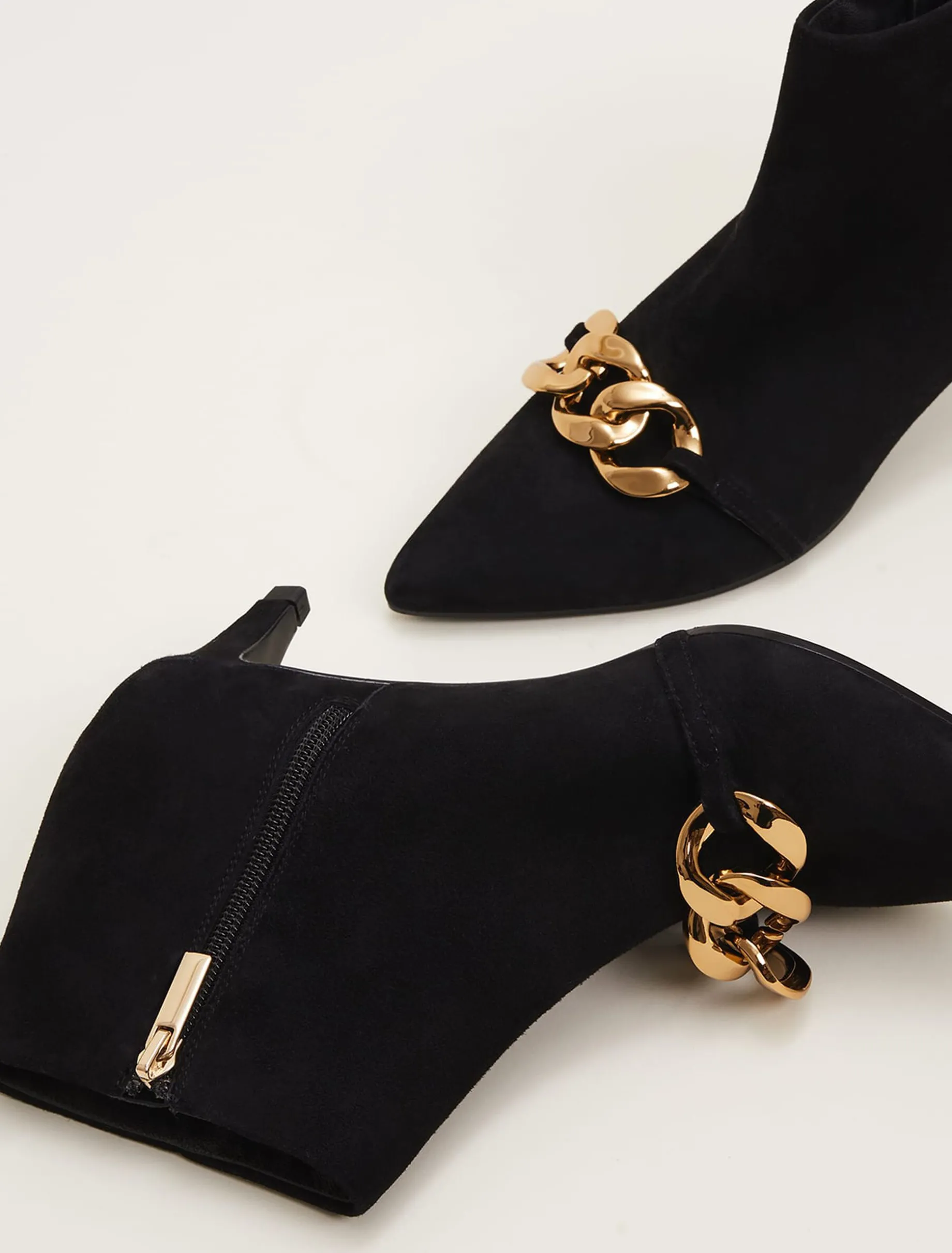 Heels^Phase Eight Chain Front Kitten Heel Boot Black