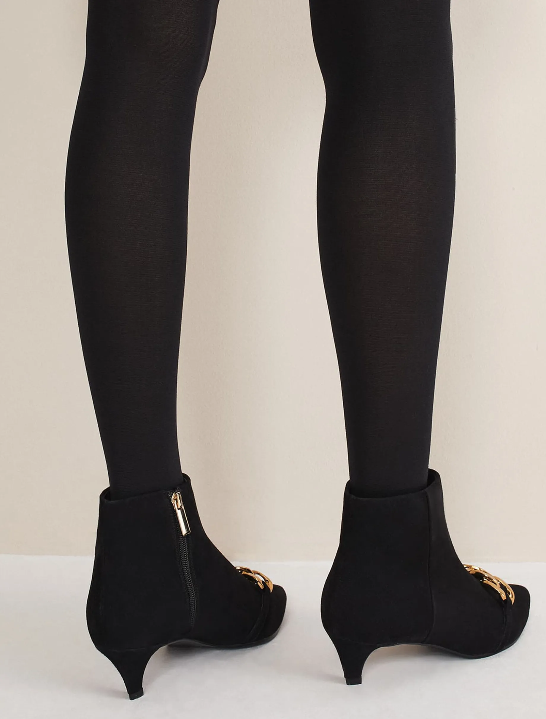 Heels^Phase Eight Chain Front Kitten Heel Boot Black
