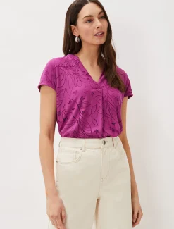 Tops & T-Shirts^Phase Eight Charleigh Burnout Top Magenta