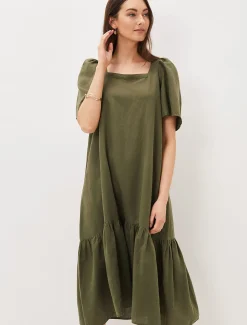 Dresses^Phase Eight Claria Linen Midi Dress Khaki