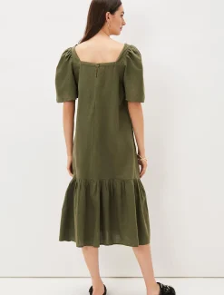 Dresses^Phase Eight Claria Linen Midi Dress Khaki