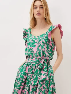 Tops & T-Shirts^Phase Eight Cleona Printed Dobby Co-Ord Top Candy Pink/Grass Green