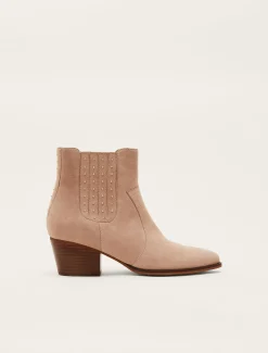 Heels^Phase Eight Cowboy Suede Ankle Boots Stone
