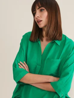 Shirts & Blouses^Phase Eight Cynthia Longline Shirt Green