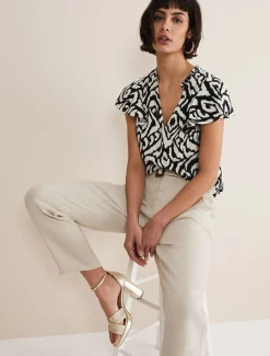 Tops & T-Shirts^Phase Eight Dalia Abstract Top Black/Ivory