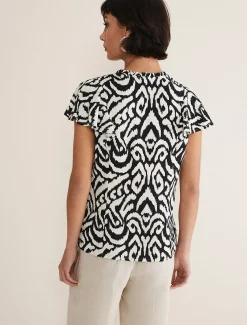 Tops & T-Shirts^Phase Eight Dalia Abstract Top Black/Ivory
