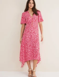 Dresses^Phase Eight Darcie Heart Midi Dress Pink/Red
