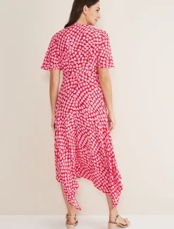 Dresses^Phase Eight Darcie Heart Midi Dress Pink/Red