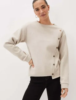 Tops & T-Shirts^Phase Eight Dasha Button Detail Asymmetric Hem Top Oatmeal