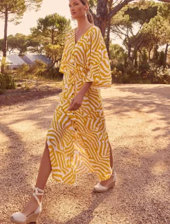 Dresses^Phase Eight Dena Linen Zebra Print Maxi Dress Yellow/White