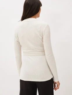 Tops & T-Shirts^Phase Eight Deona Ribbed Wrap Top Cream