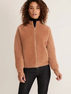 Jackets^Phase Eight Dera Fluffy Bomber Jacket Camel