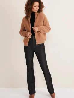 Jackets^Phase Eight Dera Fluffy Bomber Jacket Camel