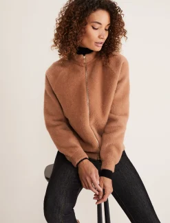 Jackets^Phase Eight Dera Fluffy Bomber Jacket Camel