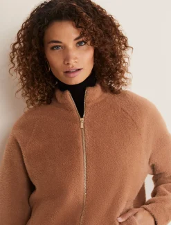 Jackets^Phase Eight Dera Fluffy Bomber Jacket Camel