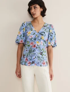Shirts & Blouses^Phase Eight Donda Floral Ruched Top Blue/Multi