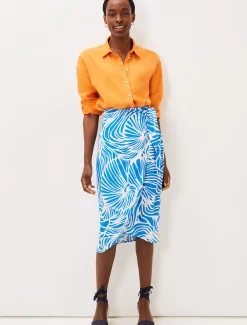 Skirts^Phase Eight Dorothy Shell Print Wrap Skirt Blue/White