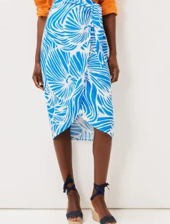 Skirts^Phase Eight Dorothy Shell Print Wrap Skirt Blue/White