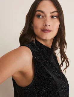 Tops & T-Shirts^Phase Eight Dove Glitter Velvet Top Black/Multi