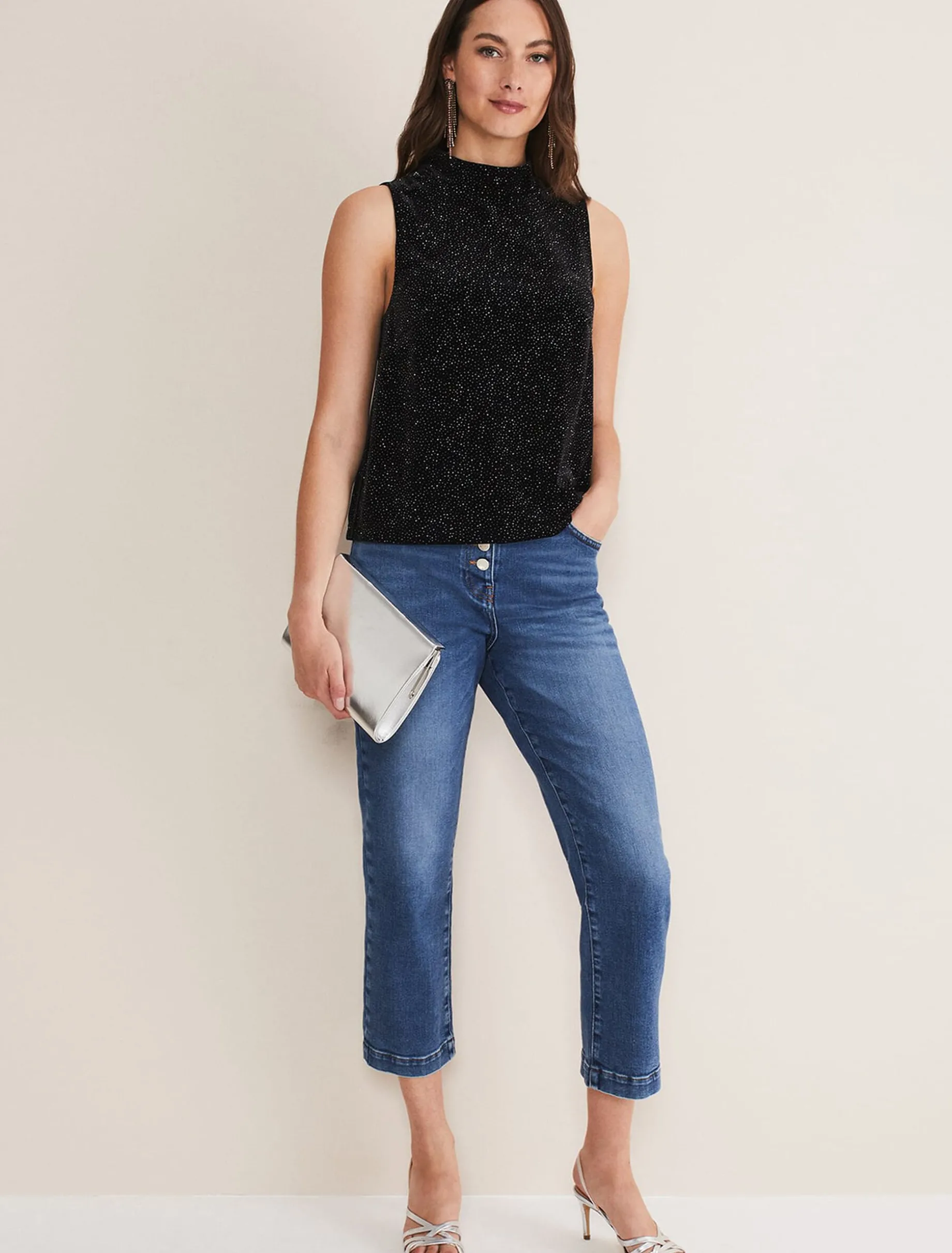 Tops & T-Shirts^Phase Eight Dove Glitter Velvet Top Black/Multi