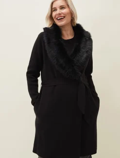 Coats^Phase Eight Edessa Fur Collar Wrap Coat Black