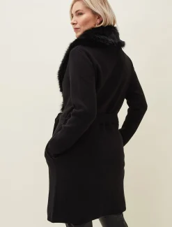 Coats^Phase Eight Edessa Fur Collar Wrap Coat Black