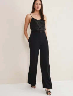 Trousers & Shorts^Phase Eight Elandra Wide Leg Tux Trousers Black
