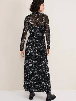 Dresses^Phase Eight Elianna Splatter Long Sleeved Dress Black/Ivory