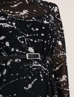 Dresses^Phase Eight Elianna Splatter Long Sleeved Dress Black/Ivory
