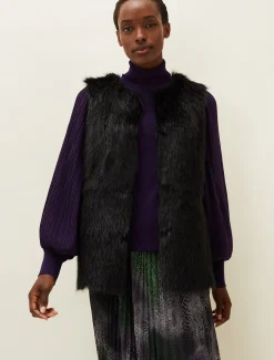 Coats^Phase Eight Ella Longline Reversible Faux Fur Gilet Black