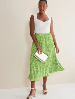 Skirts^Phase Eight Elmina Geo Pleated Midi Skirt Green