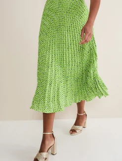 Skirts^Phase Eight Elmina Geo Pleated Midi Skirt Green