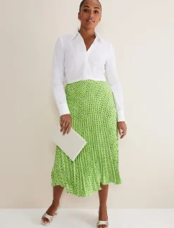 Skirts^Phase Eight Elmina Geo Pleated Midi Skirt Green