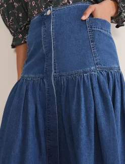Skirts^Phase Eight Elodie Tiered Denim Skirt Mid Wash Blue