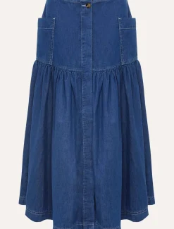 Skirts^Phase Eight Elodie Tiered Denim Skirt Mid Wash Blue
