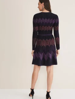Dresses^Phase Eight Enola Chevron Lurex Knitted Dress Purple