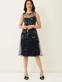 Dresses^Phase Eight Esmeralda Embroidered Fit & Flare Dress Navy/Multi
