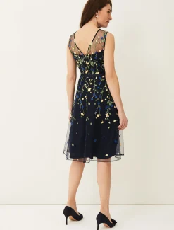 Dresses^Phase Eight Esmeralda Embroidered Fit & Flare Dress Navy/Multi