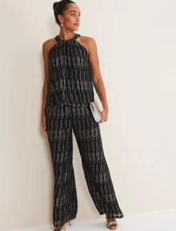 Tops & T-Shirts^Phase Eight Eula Lurex Halterneck Top Co-Ord Black/Gold