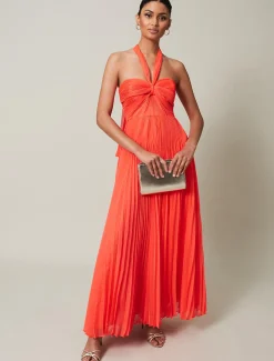 Dresses^Phase Eight Evangeline Pleated Halterneck Maxi Dress Coral