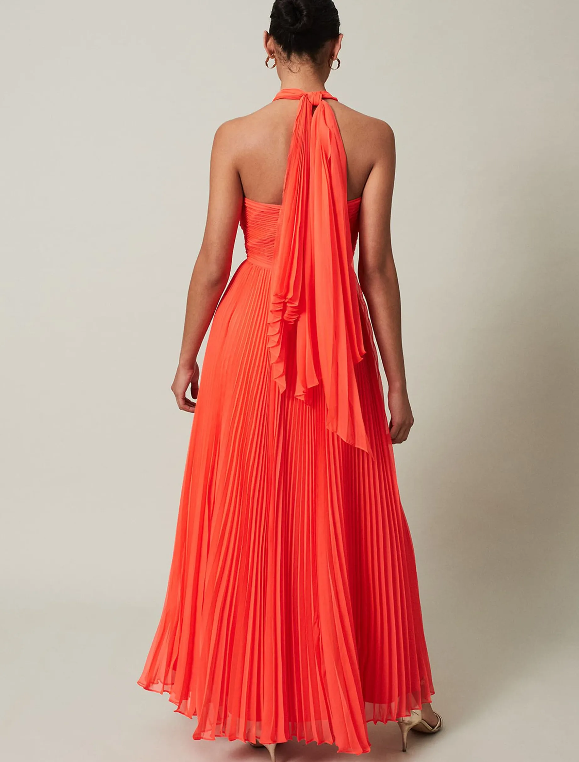 Dresses^Phase Eight Evangeline Pleated Halterneck Maxi Dress Coral