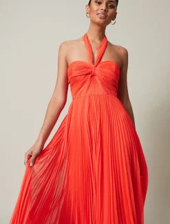 Dresses^Phase Eight Evangeline Pleated Halterneck Maxi Dress Coral