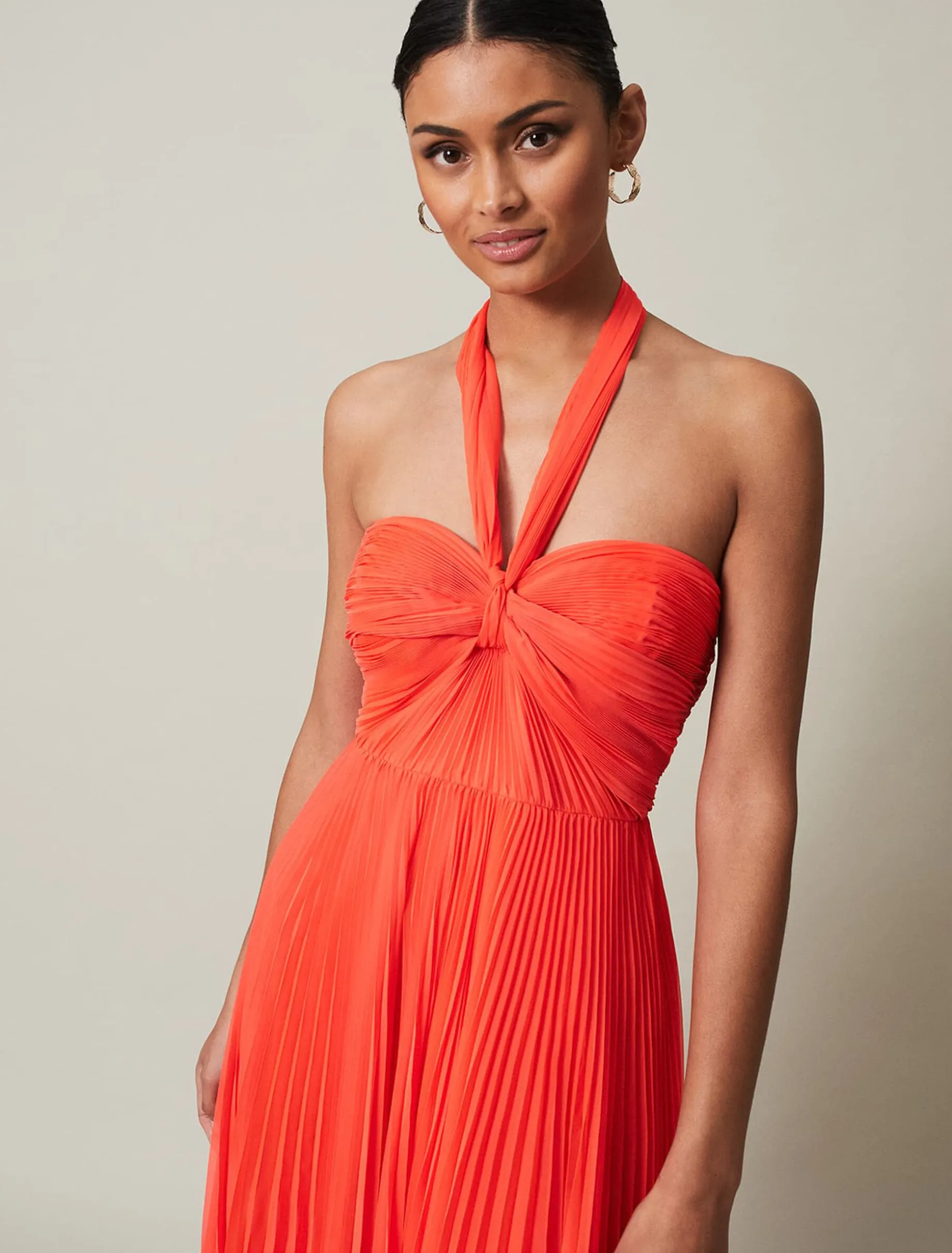 Dresses^Phase Eight Evangeline Pleated Halterneck Maxi Dress Coral